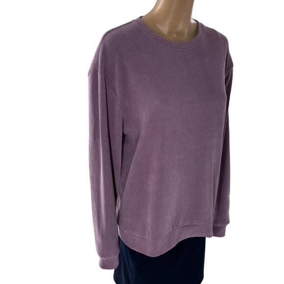 Negative Space Purple Ribbed Chenille Crewneck Long Sleeve Pullover - Picture 5 of 10
